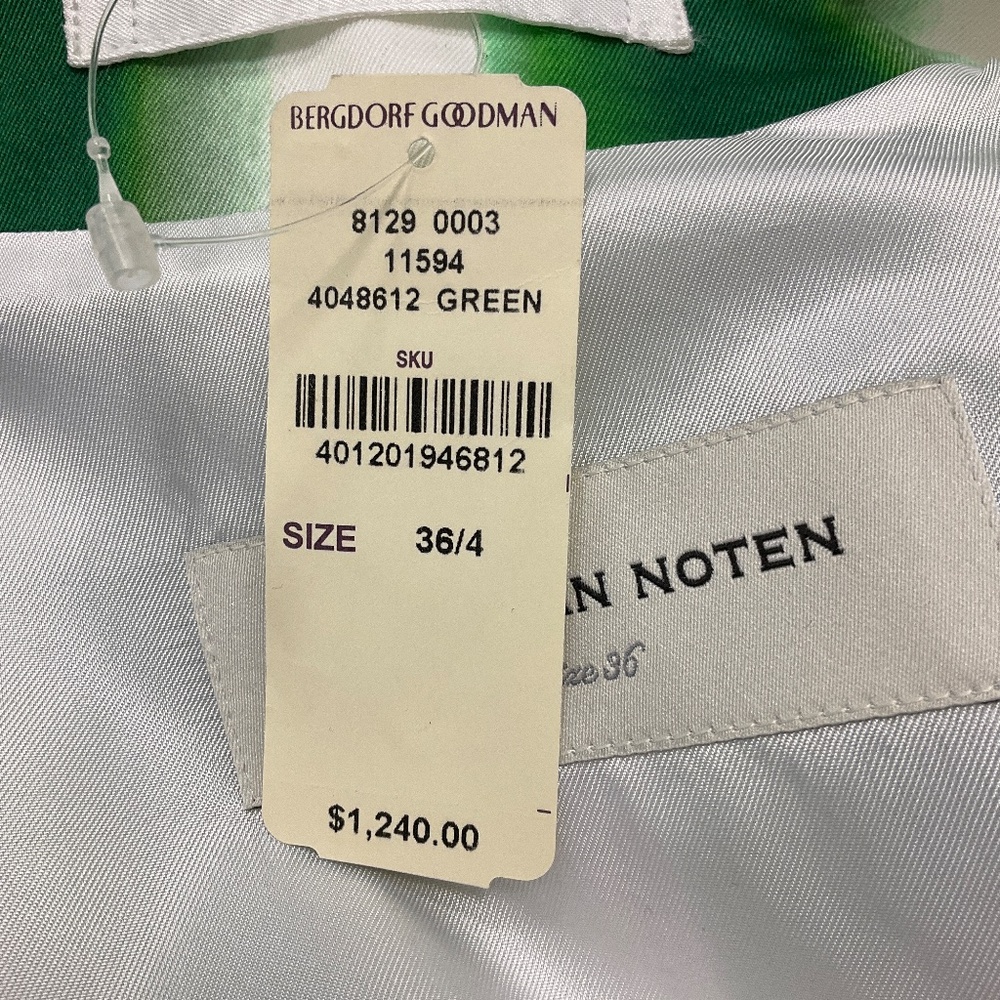 DRIES VAN NOTEN GREEN / WHITE STRIPED COTTON JACKET WITH BELT - Picture 5 of 5